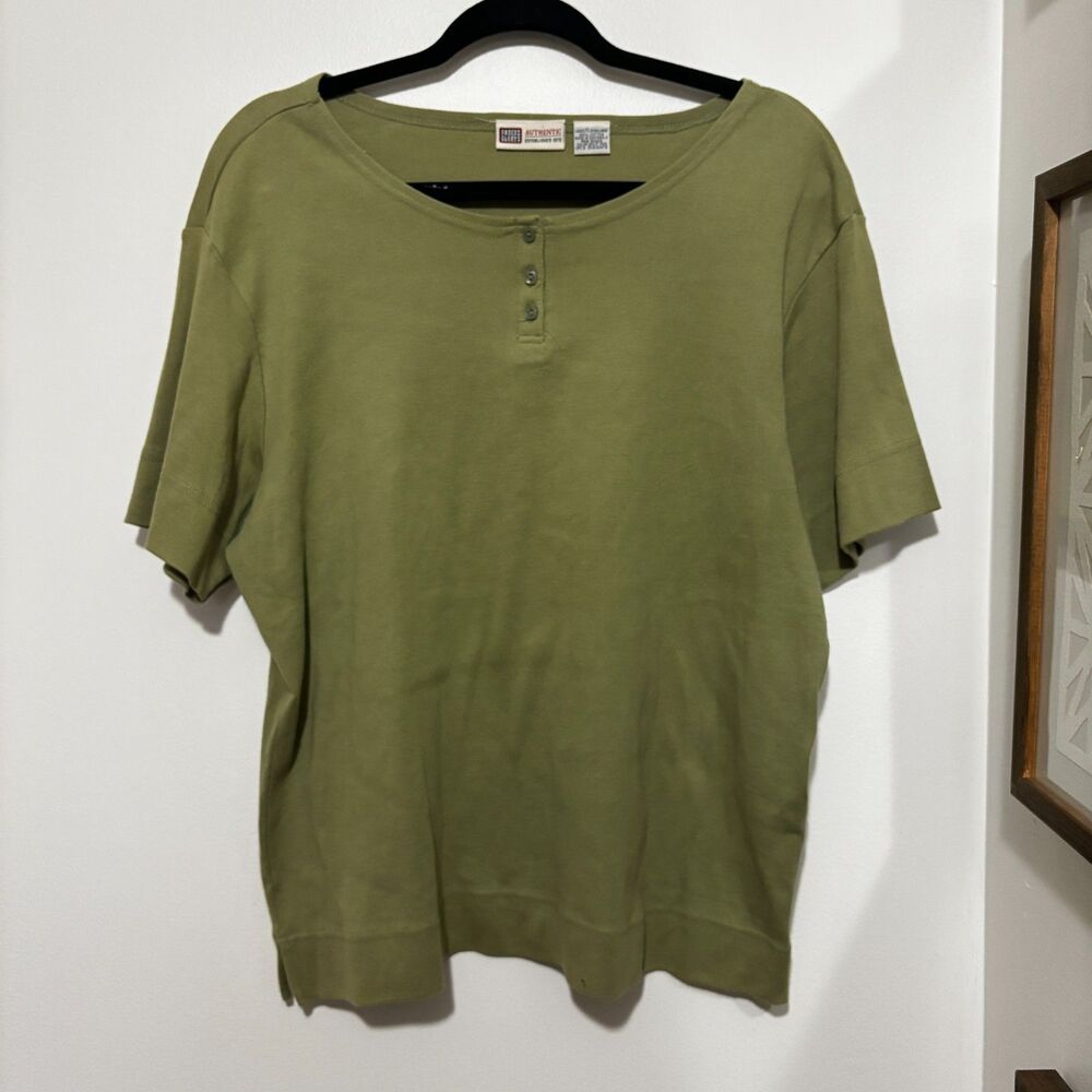 Faded Glory Olive Green Henley Top Soft Minimalist Cotton Shirt XL Cottagecore